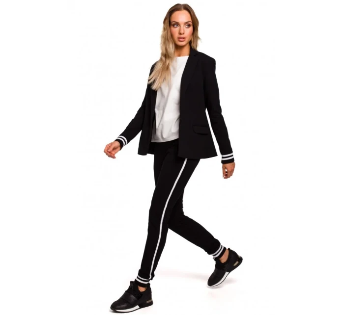 M459 Blejzer s pruhovanými rebrovanými manžetami - čierny