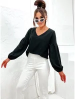 Elegantná dámska čierna blúzka s ozdobnými rukávmi (698) Elegantná dámska čierna blúzka s ozdobnými rukávmi (698)