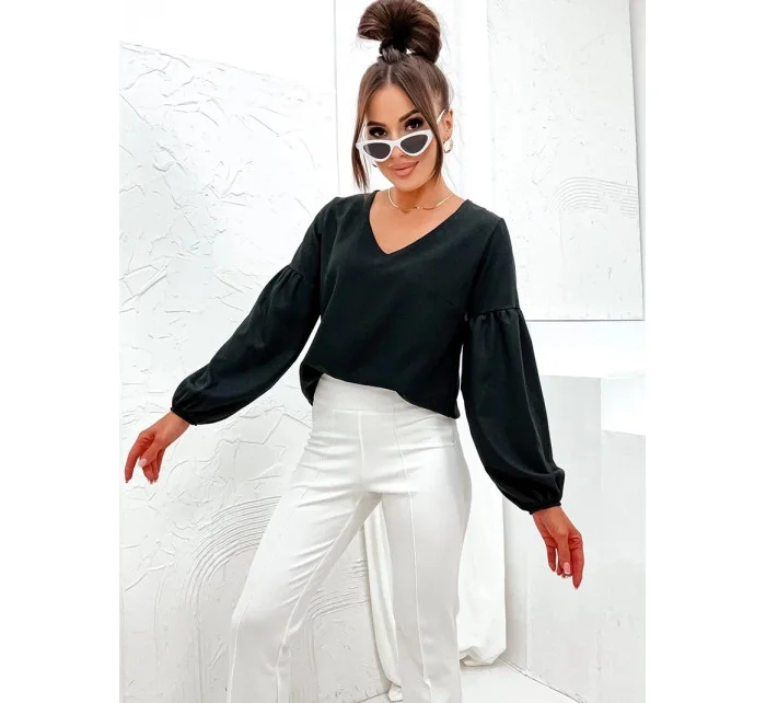 Elegantná dámska čierna blúzka s ozdobnými rukávmi (698) Elegantná dámska čierna blúzka s ozdobnými rukávmi (698)