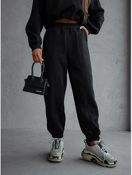 Černý dámský bavlněný teplákový komplet s krátkou mikinou model 20905679 - Moon