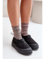 Śniegowce Damskie Na Platformie Z Niską Cholewką Czarne Izamine