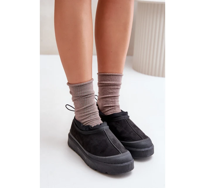 Śniegowce Damskie Na Platformie Z Niską Cholewką Czarne Izamine