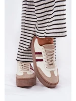 Skórzane Sneakersy Damskie Na Platformie Zazoo N1234 Beżowo-Bordowe