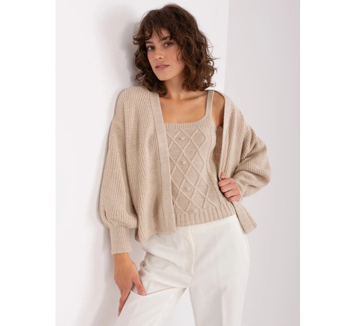 Béžový dámsky dvojdielny set - top a sveter (8019)