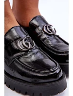 Damskie Półbuty Skórzane Z Ozdobą Czarne Rosefalls