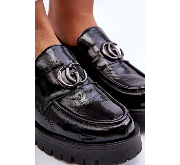 Damskie Półbuty Skórzane Z Ozdobą Czarne Rosefalls