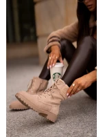 Damskie Ocieplane Botki Workery Na Zamek Beżowe Mivael Damskie Ocieplane Botki Workery Na Zamek Beżowe Mivael