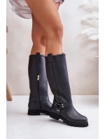 Skórzane Kozaki Damskie Przed Kolano Lewski 3615 Czarne