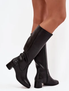 Kožené zateplené dámské kozačky na podpatku Maciejka A7165-01 Černé