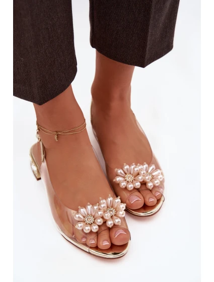 Průhledné sandály na nízkém podpatku s ozdobnými detaily D&A MR52-229 Zlaté