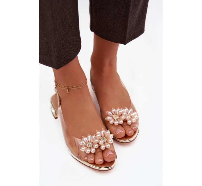 Průhledné sandály na nízkém podpatku s ozdobnými detaily D&A MR52-229 Zlaté