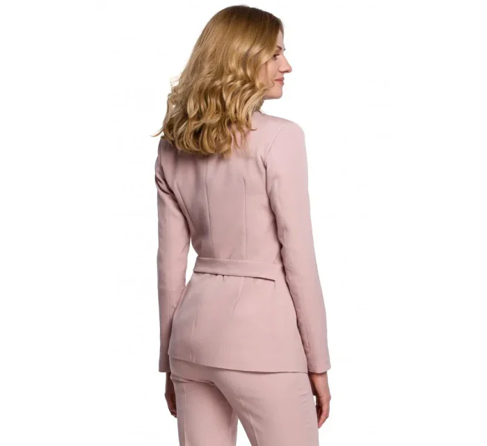 K056 Sako s opaskom na zaväzovanie - krepová ružová