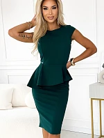 192-16 Elegantné midi šaty s kosticami a krátkymi rukávmi - BOTTLE GREEN