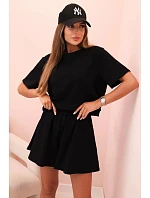 Dámska bavlnená súprava so širokými šortkami čierna