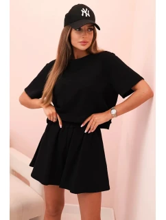 Dámska bavlnená súprava so širokými šortkami čierna