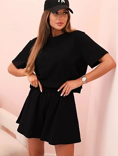 Dámska bavlnená súprava so širokými šortkami čierna