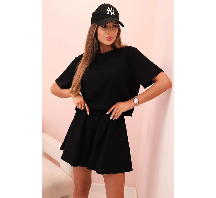 Dámska bavlnená súprava so širokými šortkami čierna