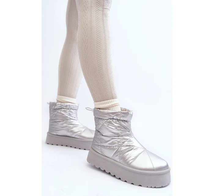 Śniegowce Damskie Na Masywnej Platformie Srebrne Fionia Śniegowce Damskie Na Masywnej Platformie Srebrne Fionia