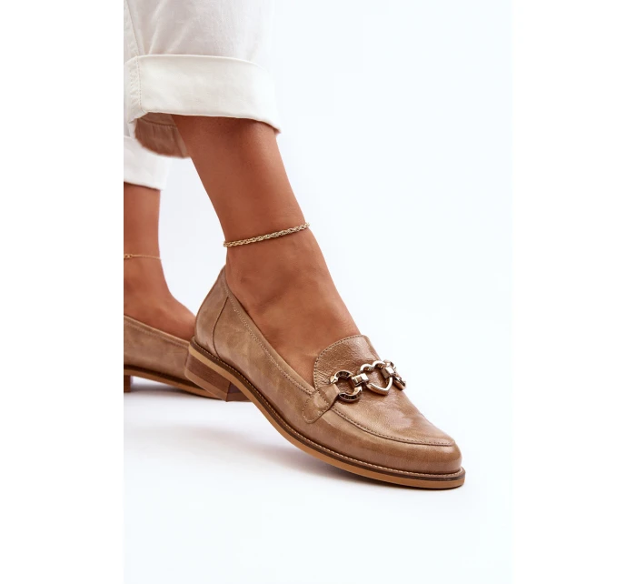 Skórzane Damskie Lakierowane Mokasyny Laura Messi 2760 Brązowe