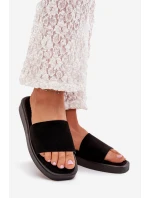 Klapki Damskie Na Platformie Z Eko Zamszu Czarne Jorina Klapki Damskie Na Platformie Z Eko Zamszu Czarne Jorina