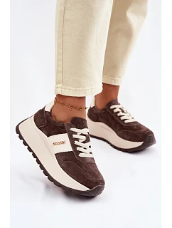 Dámské tenisky na platformě z přírodní semiše čokoládové model 22100223 - Boto