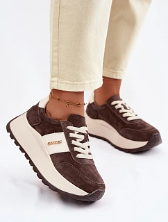 Dámské tenisky na platformě z přírodní semiše čokoládové model 22100223 - Boto