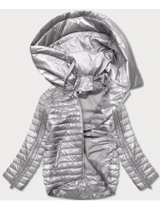 Asymetrická šedá dámska bunda s kapucňou (PC-7510-61)