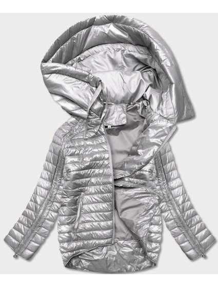 Asymetrická šedá dámska bunda s kapucňou (PC-7510-61)
