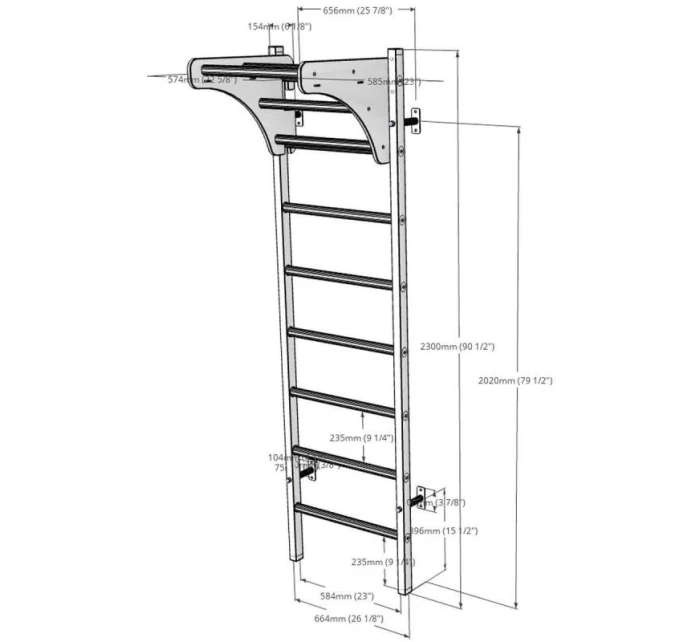 DREVENO-KOVOVÝ GYMNASTICKÝ REBRÍK NA 4 ÚCHOPY S DREVENOU TYČOU BENCHK 211W
