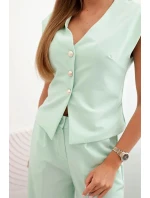 Dámský komplet s model 21089394 a širokými kalhotami tmavá máta - K-Fashion Dámský komplet s model 21089394 a širokými kalhotami tmavá máta - K-Fashion