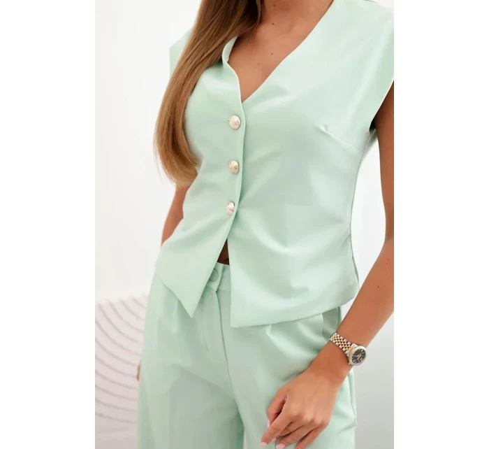 Dámský komplet s model 21089394 a širokými kalhotami tmavá máta - K-Fashion Dámský komplet s model 21089394 a širokými kalhotami tmavá máta - K-Fashion