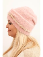 Dámska zimná kožušinová čiapka s perlami a ozdobným vzorom tmavo púdrovo ružová Dámska zimná kožušinová čiapka s perlami a ozdobným vzorom tmavo púdrovo ružová