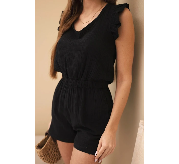 Dámsky mušelínový overal s volánikmi čierny