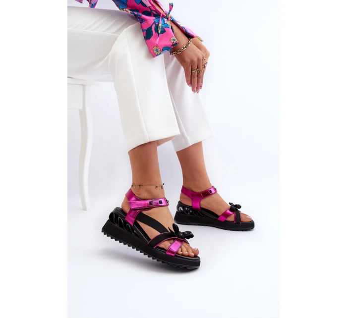 Dámské sandály s mašlí D&A model 21660353 fuchsie - S.Barski