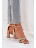 Sandały Na Słupkowym Obcasie Z Eko Zamszu Beżowe Saniffia Sandały Na Słupkowym Obcasie Z Eko Zamszu Beżowe Saniffia