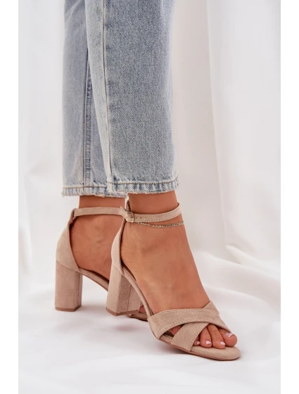 Sandały Na Słupkowym Obcasie Z Eko Zamszu Beżowe Saniffia Sandały Na Słupkowym Obcasie Z Eko Zamszu Beżowe Saniffia