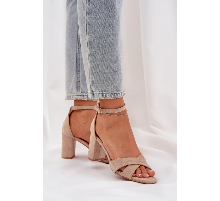 Sandały Na Słupkowym Obcasie Z Eko Zamszu Beżowe Saniffia Sandały Na Słupkowym Obcasie Z Eko Zamszu Beżowe Saniffia