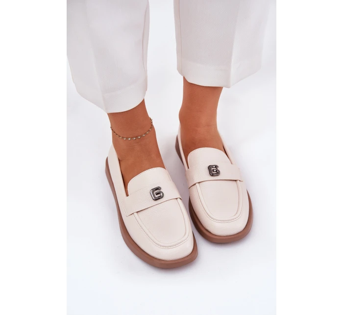 Mokasyny Damskie Eleganckie Z Ozdobnym Małym Detalem Vinceza 62208 Beżowe