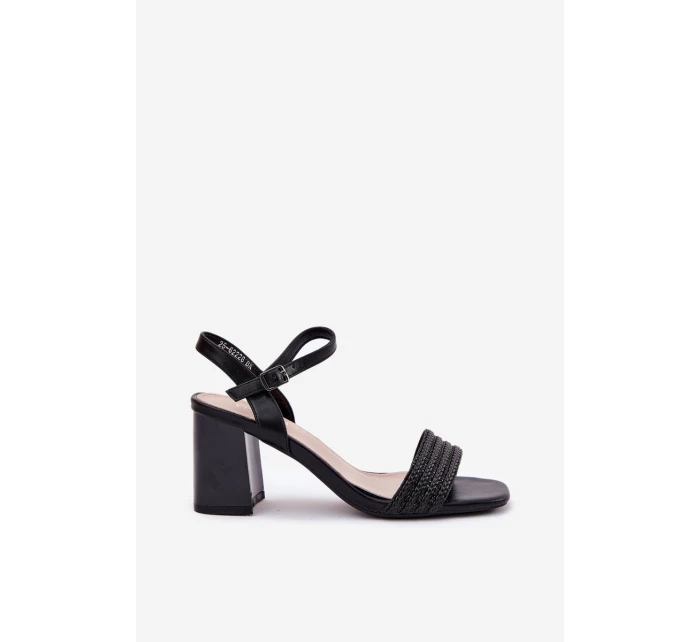 Sandały Damskie Na Słupku Z Cyrkoniami I Plecionką Vinceza 62228 Czarne