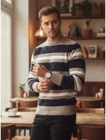 Pánsky pruhovaný tmavomodrý sveter FashionStreet WX2263