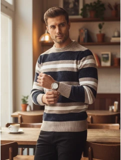 Pánsky pruhovaný tmavomodrý sveter FashionStreet WX2263