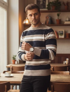 Pánský pruhovaný tmavě modrý svetr Dstreet model 21982495 - FashionStreet