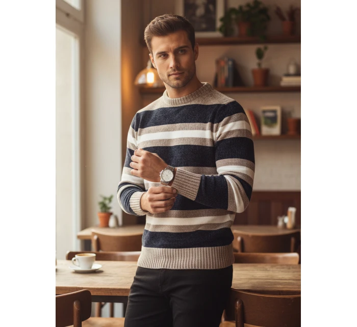 Pánsky pruhovaný tmavomodrý sveter FashionStreet WX2263