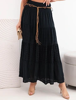 Dámska bavlnená maxi sukňa s ažurovou výšivkou a elastickým pásom čierna