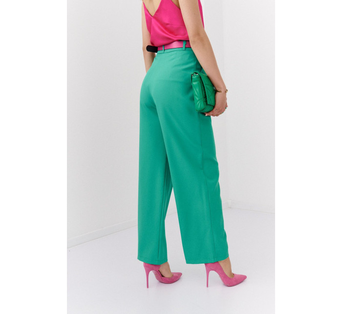 Elegantné zelené nohavice s vysokým pásom