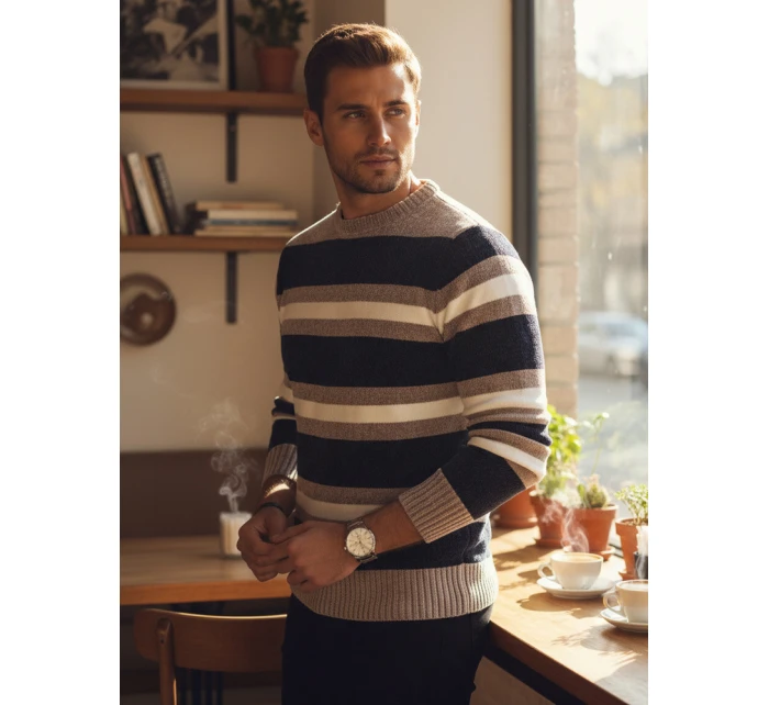 Pánsky pruhovaný tmavomodrý sveter FashionStreet WX2263