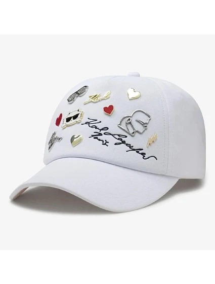 Čiapka Karl Lagerfeld Charms Pins Strapback, biela – L4WH7608 Čiapka Karl Lagerfeld Charms Pins Strapback, biela – L4WH7608