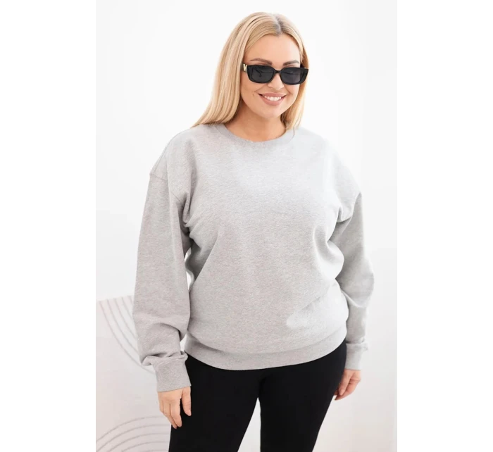 Dámská mikina Plus Size bavlněná basic s kulatým výstřihem šedá