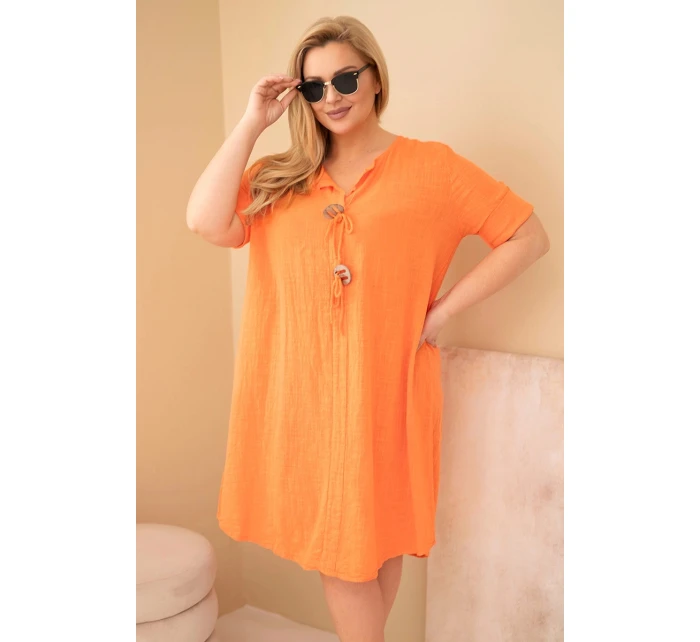 Dámské bavlněné šaty Plus Size s vázáním u výstřihu oranžová