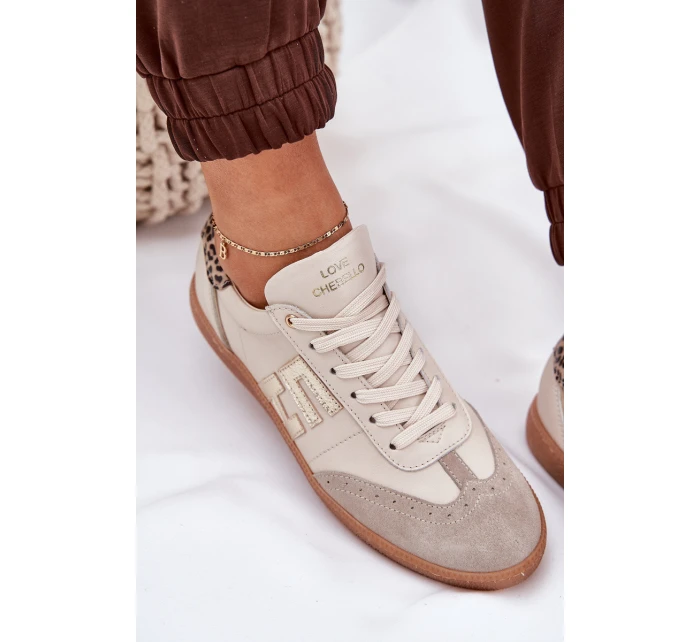 Kožené Sportovní Boty Tenisky Dámské Panterka model 21686778 Béžové - CheBello